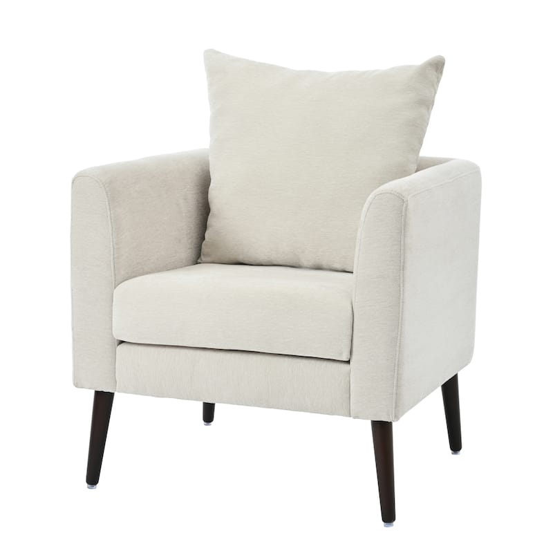 Beige Modern 26.77" Upholstered Arm Chair with Solid Wood Legs and Waist Pillow