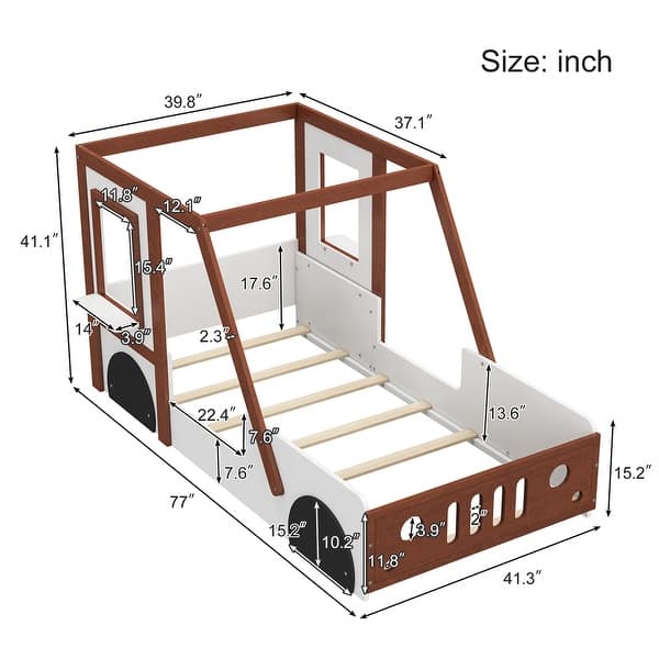 Car-Shaped Twin Bed for Kids, White & Orange, Playful & Safe Design