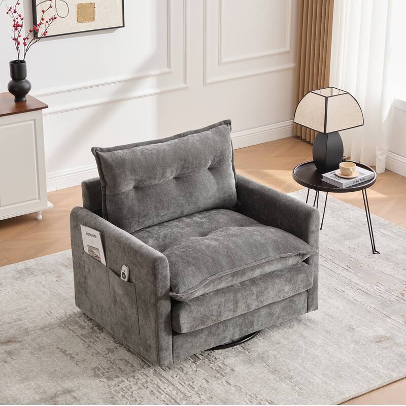 Swivel Barrel Chair - Mid Century Modern Chair, Thick Padded Arm Chair with Solid Metal Base, Comfortable Single Sofa Chair