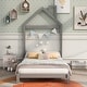 preview thumbnail 28 of 34, Twin Size Wood Platform Bed with House-shaped Headboard-White Gray