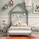 preview thumbnail 23 of 41, Twin Size Wood Platform Bed with House-shaped Headboard for Kids, Boys and Girls