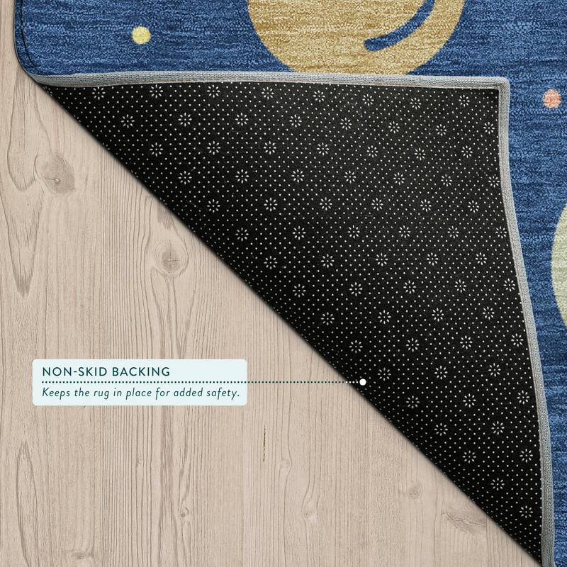 Machine Washable Indoor/ Outdoor Modern Planets Chantille Rug