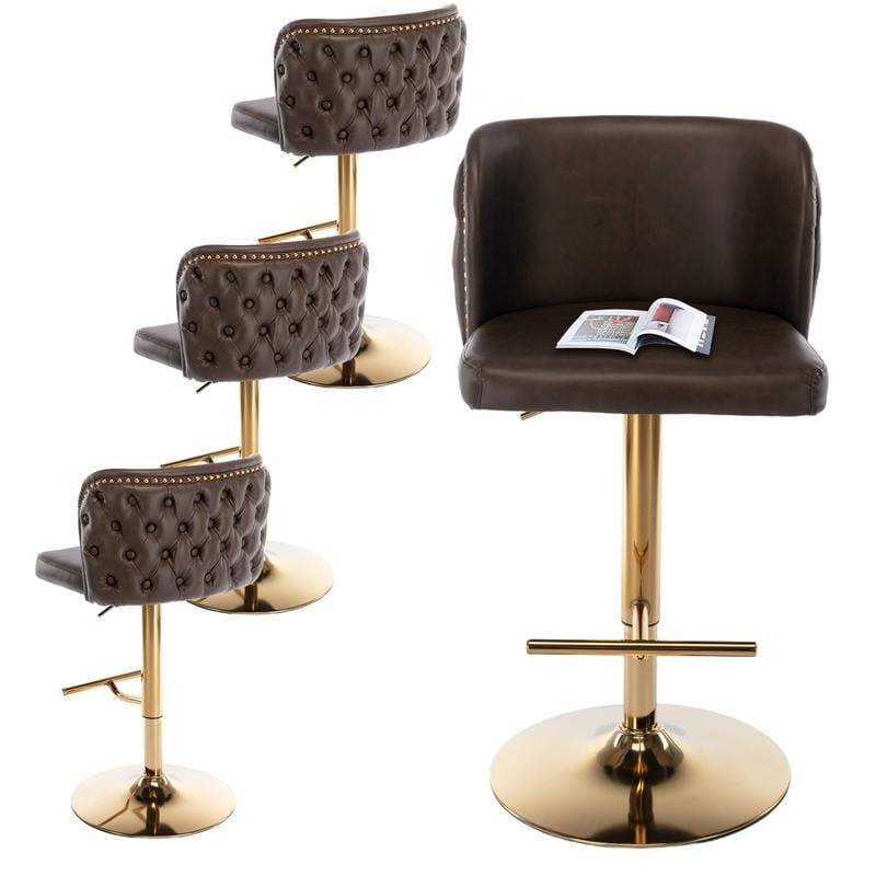 Modern Upholstered Swivel Adjusatble Height Leather Barstools Set of 2 - Brown