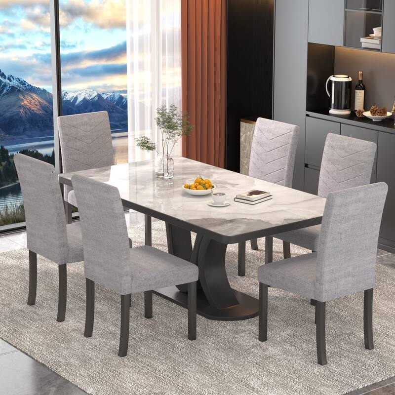 VECELO Upholstered Dining Chairs Set of 2/4/6 Parson Classic Upholstered Dining Chair Modern Parson Chairs - Set of 6 - Grey