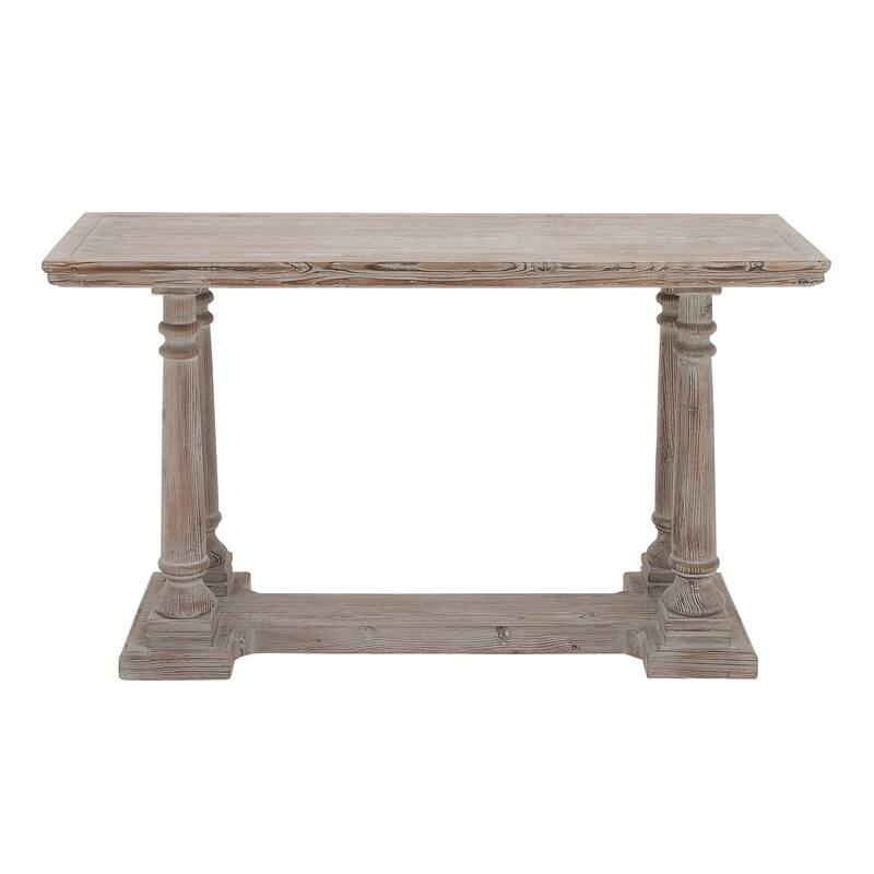 Wooden Whitewashed Distressed Turned Console Table - Light Brown - Roche River Decor - 18"Wx52"Lx30"H