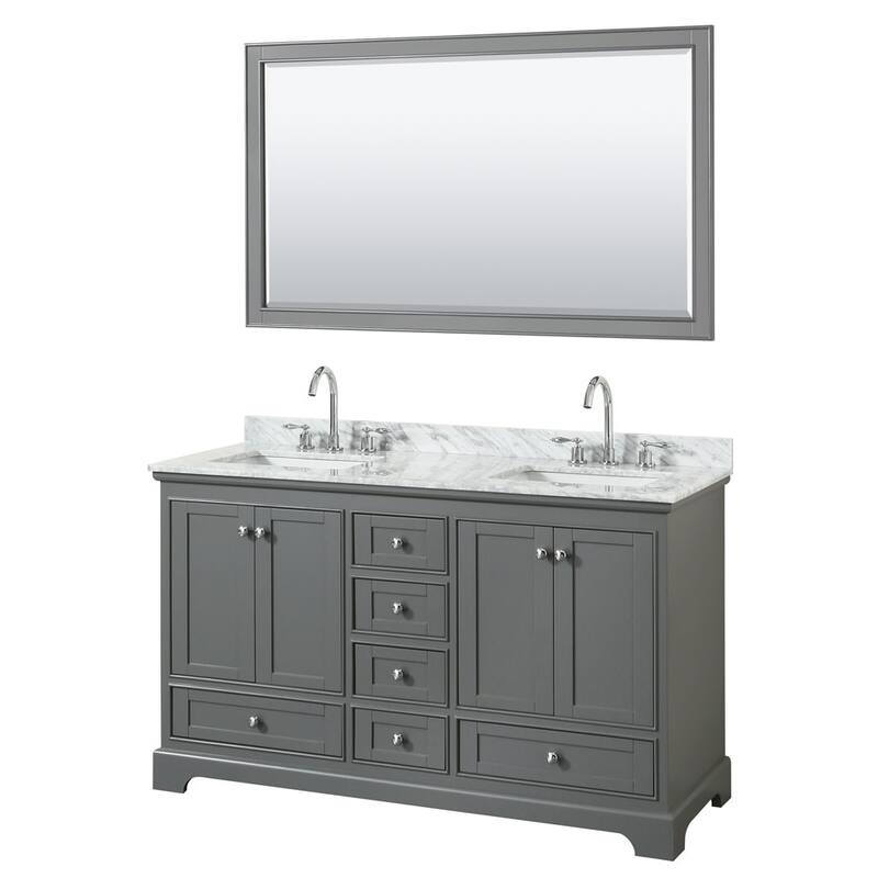 Wyndham Collection Deborah 60" Free Standing Double Vanity Set with - Dark Gray / White Carrara Marble Top / Polished - Steel Finish