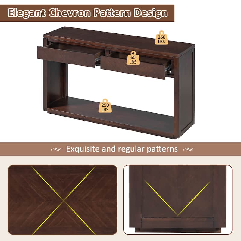 Natural Rustic Wooden Console Table with Storage Drawers