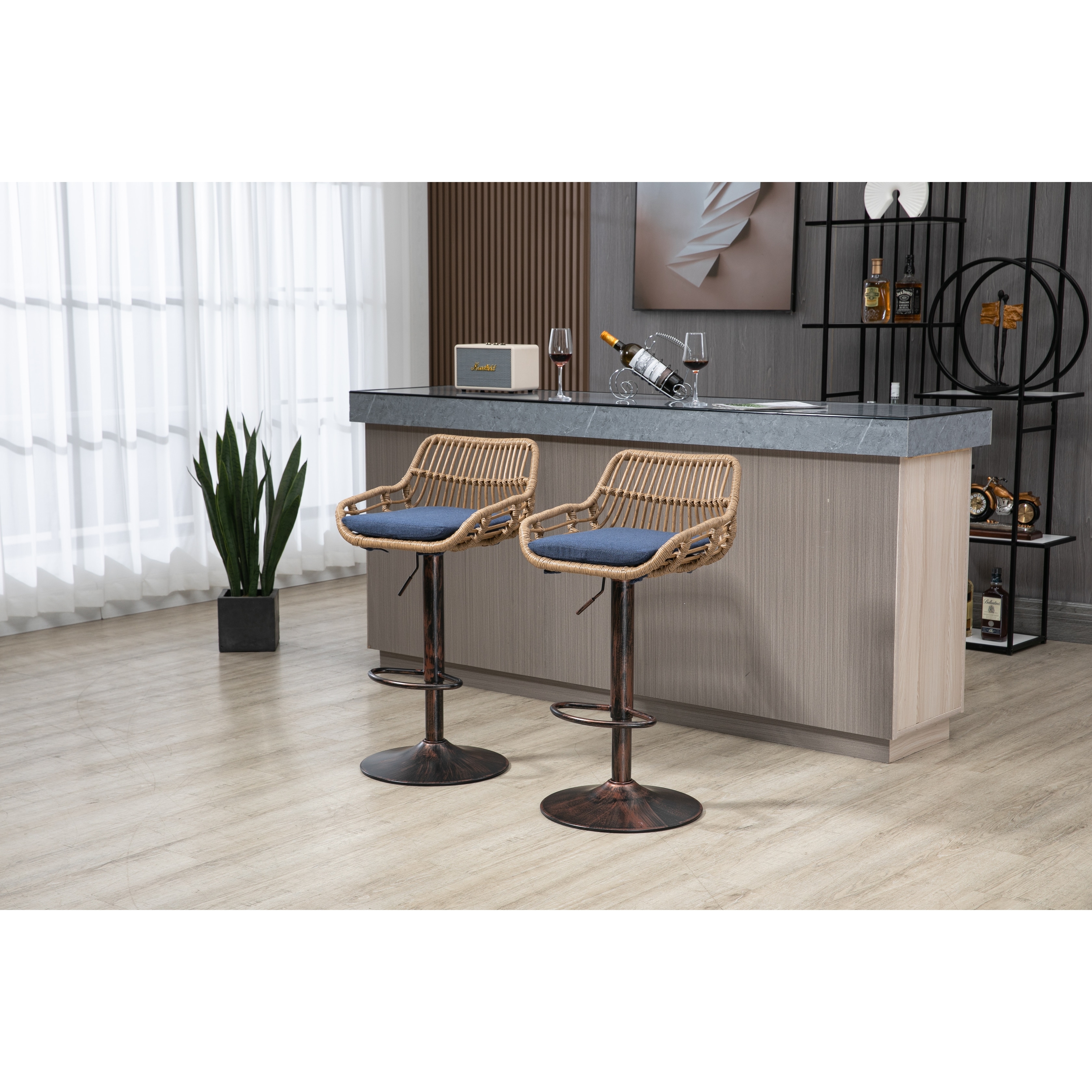2pcs Swivel Bar Stools Adjustable Counter Height Chairs with