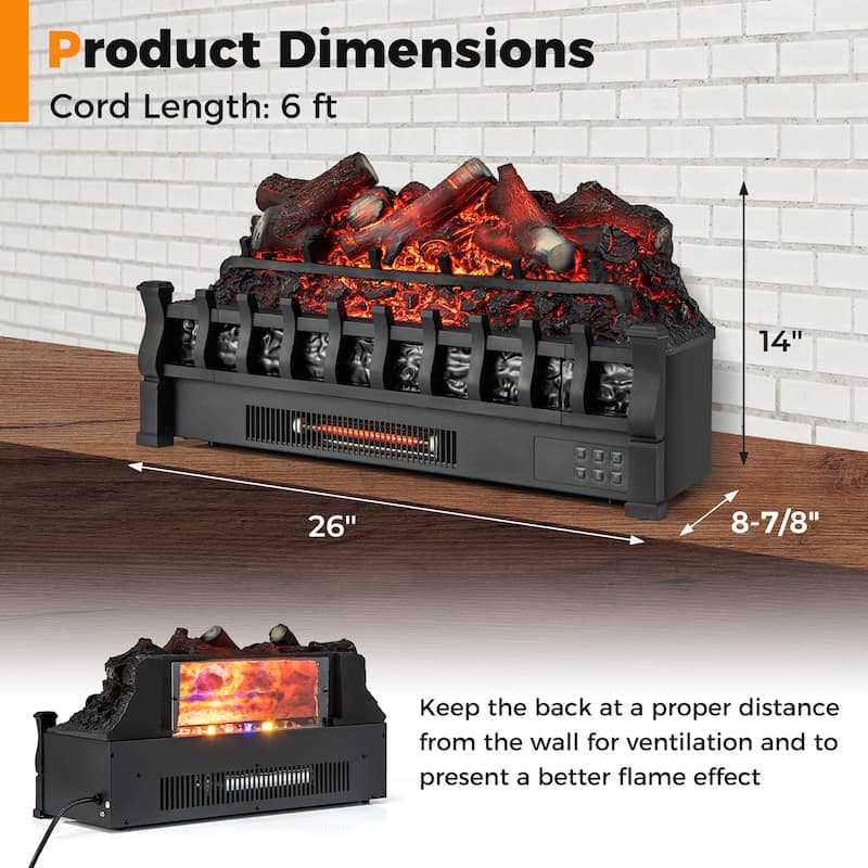 Gymax 26'' Infrared Quartz Electric Fireplace Heater W/ Lemonwood Logs