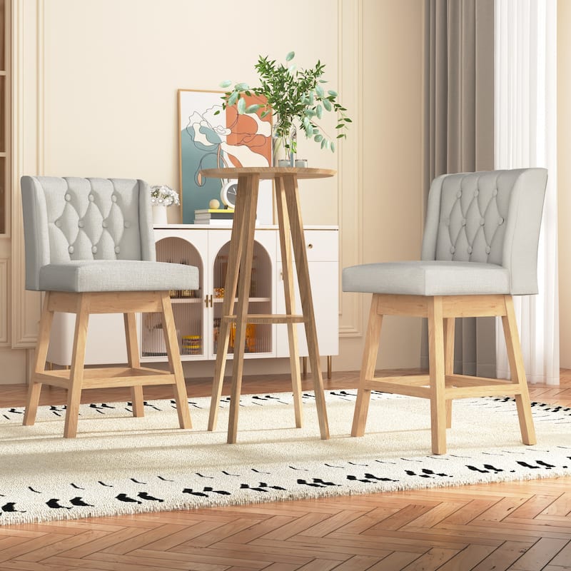 EROMMY Counter & Bar Stools Set of 2, Solid Wood Frame Upholstered Kitchen Stools