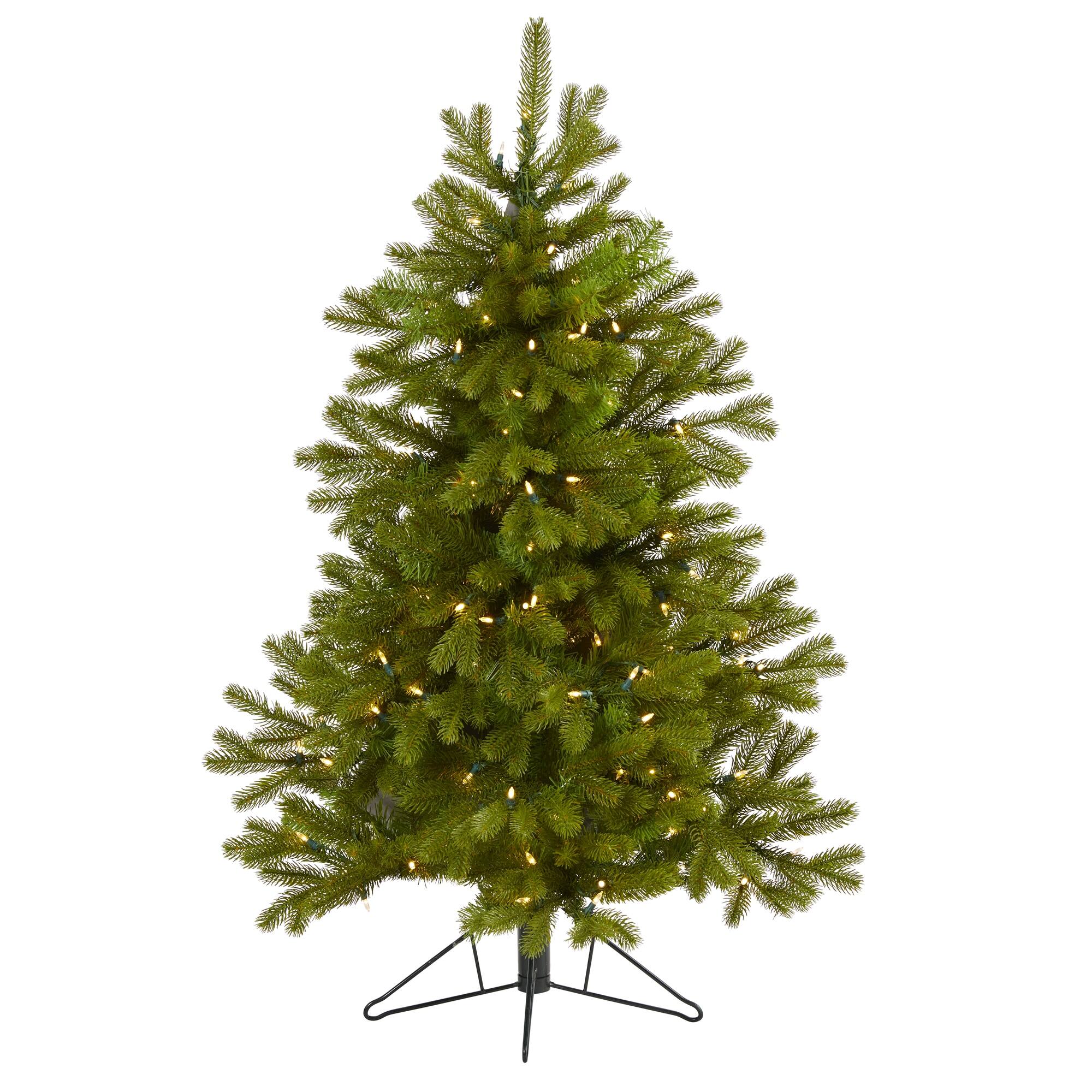 4' Cambridge Spruce Flat Back Christmas Tree with 100 LED Green Bed