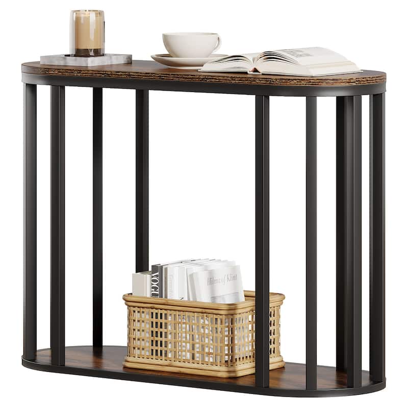 Narrow End Table with Storage, 2-Tier Industrial Side Table