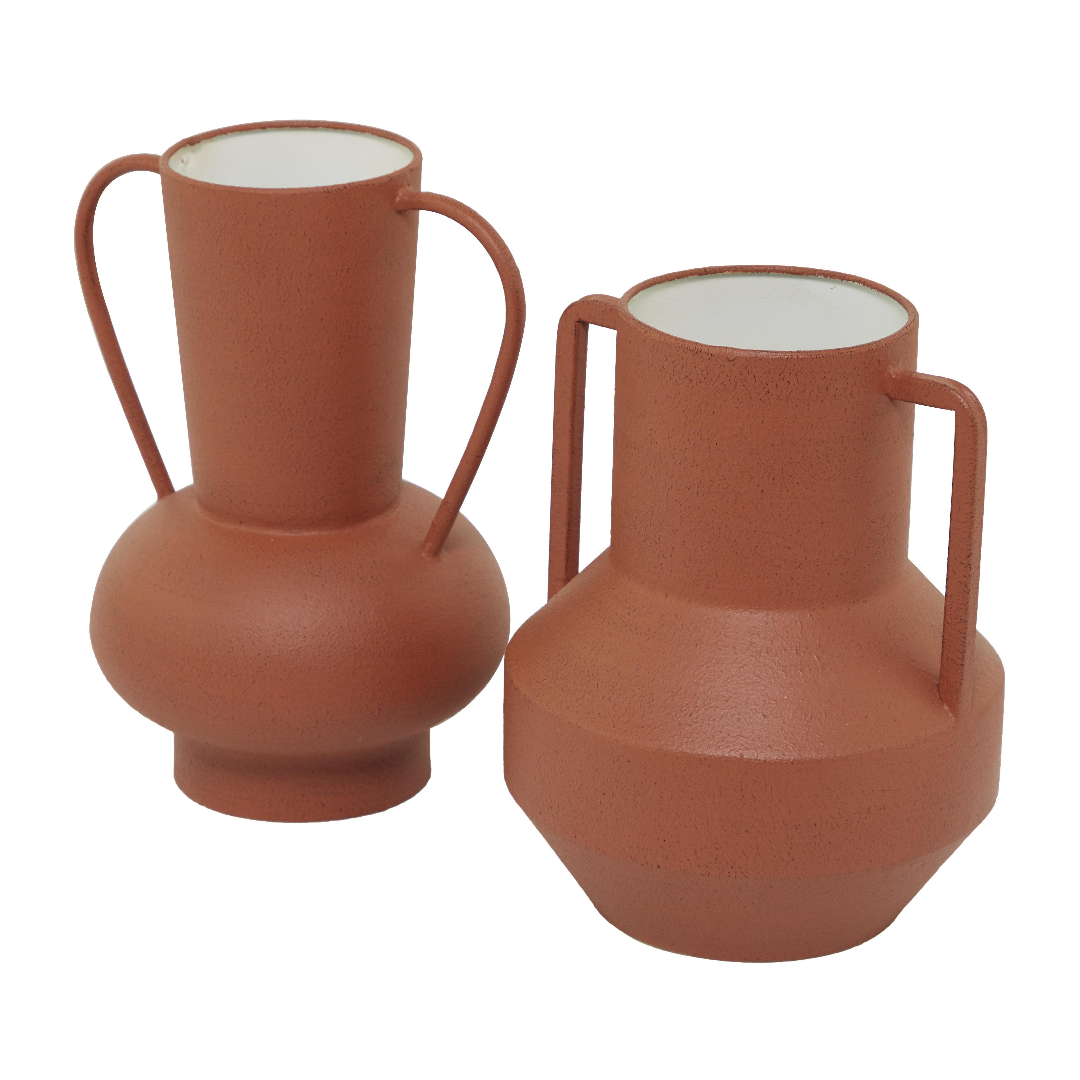Orange Metal Decorative Vase with Handles (Set of 2)