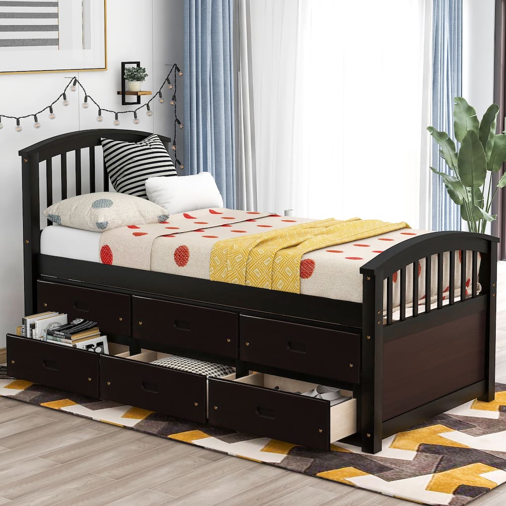 Twin Platform Bed, Twin Size Daybed w/6 Drawers, Wood Storage Bedframe