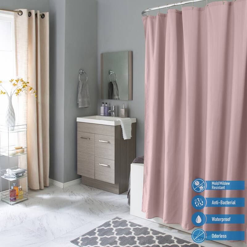 Elle Décor Soft Touch Waterproof Fabric Shower Curtain Liner in Blush