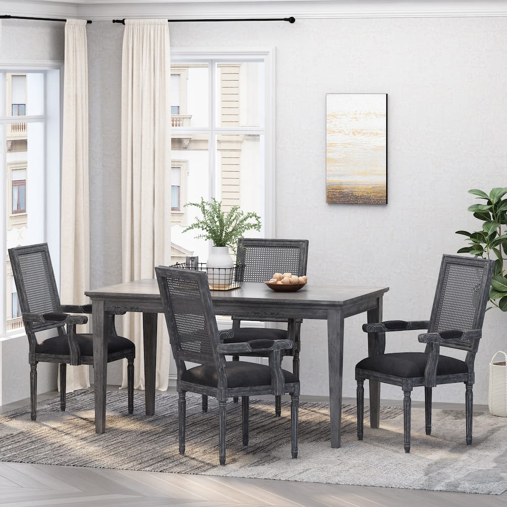 Maria Wood and Cane Upholstered Dining Chair by Christopher Knight Home - 23.75" L x 23.75" W x 39.75" H