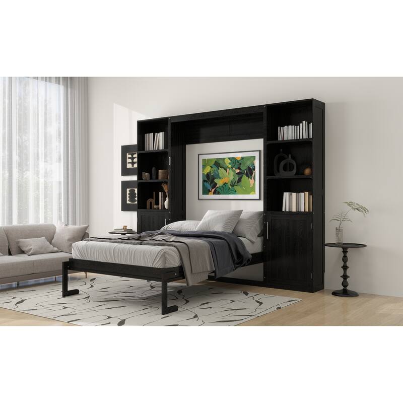 Roomfitters Queen Size Murphy Wall Bed with Shelves and Cabinets, Space Saving