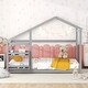 preview thumbnail 5 of 7, Gray Twin Size Wooden House Floor Bed with Shelf and Roof