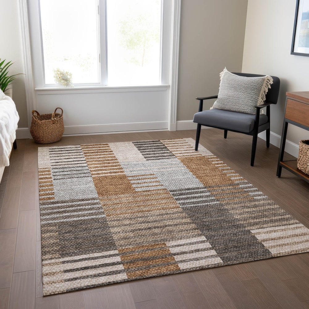 Machine Washable Indoor/ Outdoor Chantille Contemporary Stripes Rug