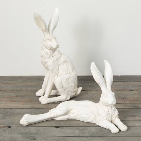 Sullivans 12.5 in. and 21 in. Large Whitewashed Rabbits - Set of 2; Gray