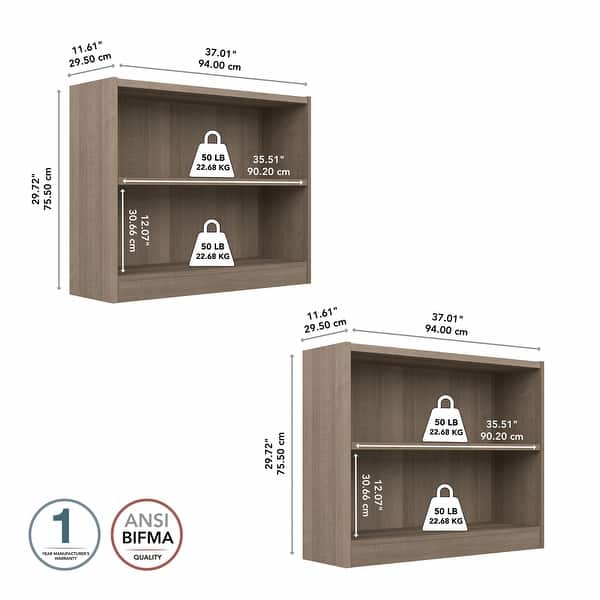 dimension image slide 3 of 6, Universal Small 2 Shelf Bookcase Storage - Set of 2 by Bush Furniture.