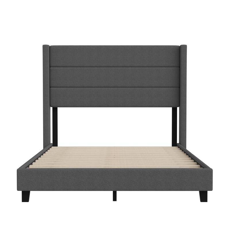 Upholstered Platform Bed with Wingback Headboard