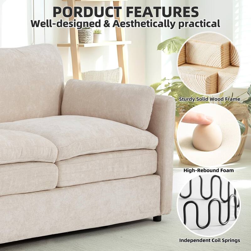 AECOJOY 89" Comfy Sofa Couch for Living Room, 3 Seats Large Modern Chenille Sofa with 2 Removable Pillow