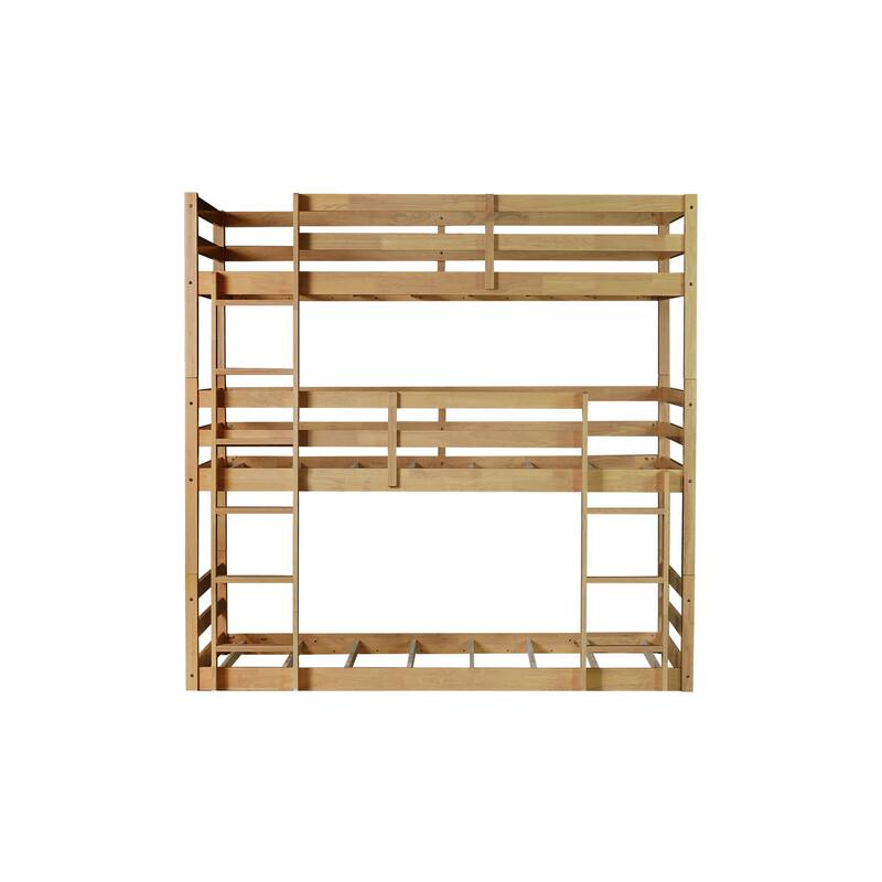 Roomfitters Triple Rubber Wood Bunk Bed, Detachable Twin over Twin over Twin with Ladders and Guardrails