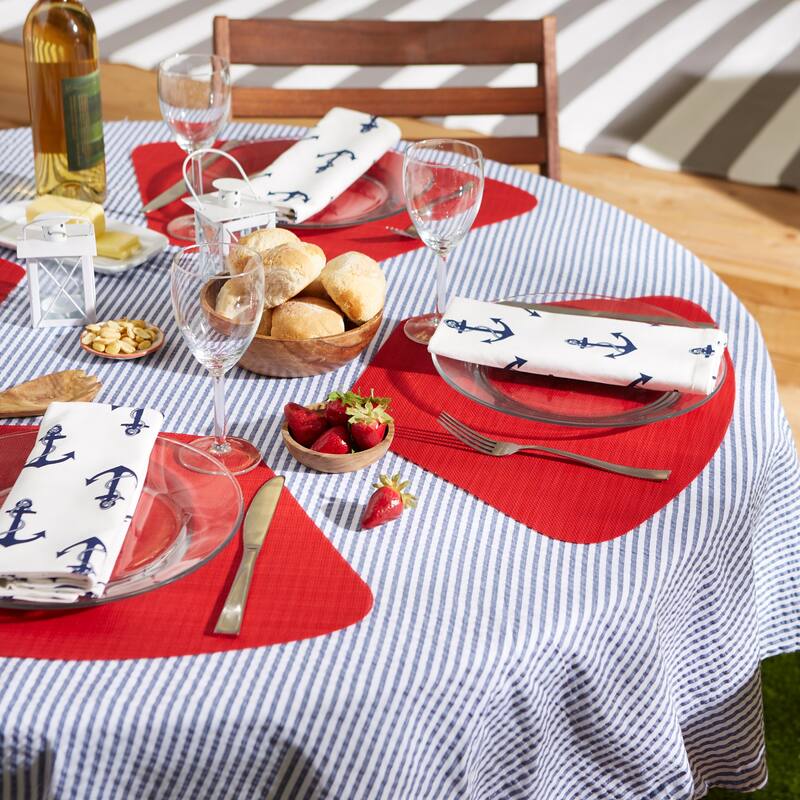 Nautical Blue Solid Round Table Placemat (Set of 6) - 13x18.75 - Tango Red