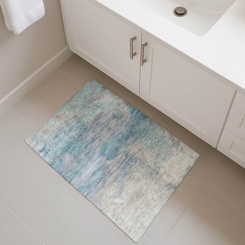 Premium Washable Super Soft Abstract Chic Mayfield Rug - Aqua - 1'8" x 2'6"
