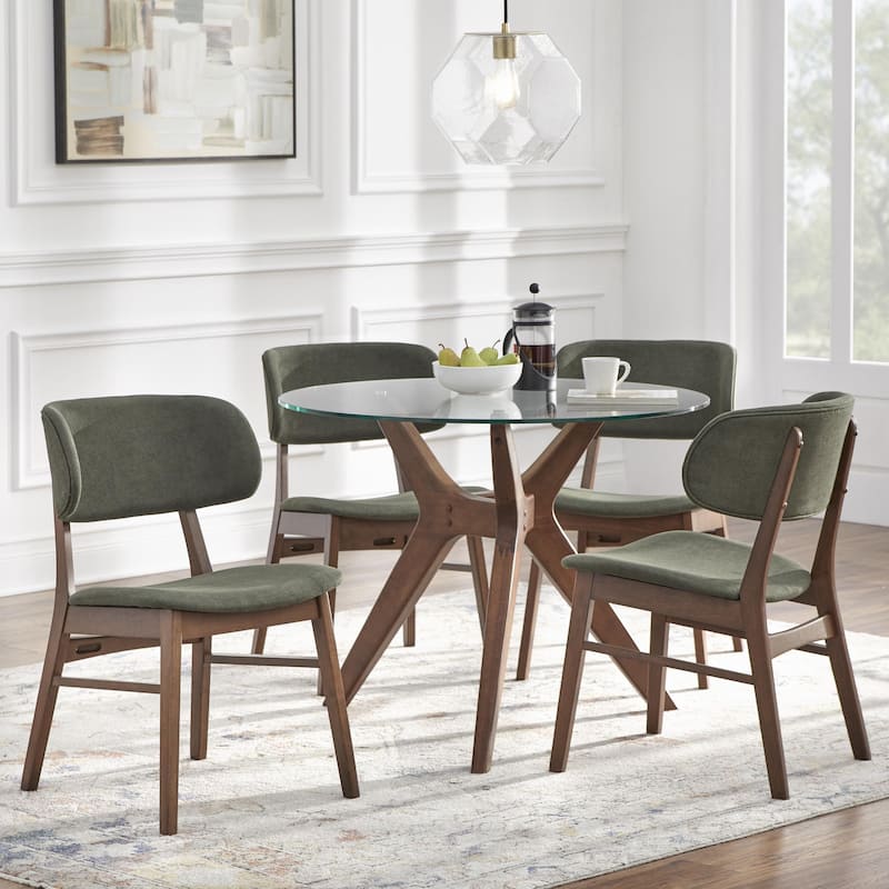 Lifestorey Toni Solid Wood and Glass Dining Set - 5-Piece Walnut/Green