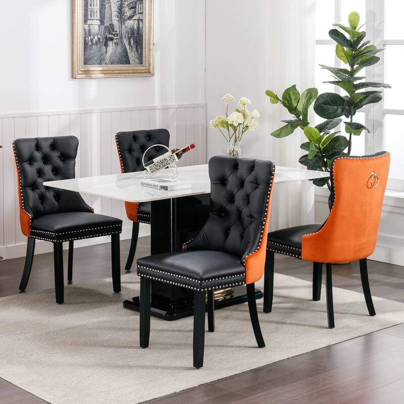 Modern Tufted Upholstered Dining Chair with Wood Legs and Nailhead Trim, Set of 2