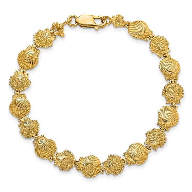 Curata 14k Yellow Gold Polished /Textured Scallop Shell Bracelet 7 Inch