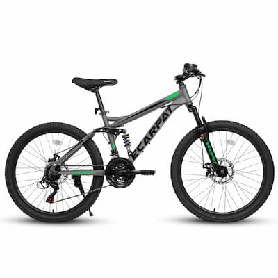 4" Mountain Bike - Full Suspension, 21-Speed Shifter with Gear Indicator, High Carbon Steel Frame