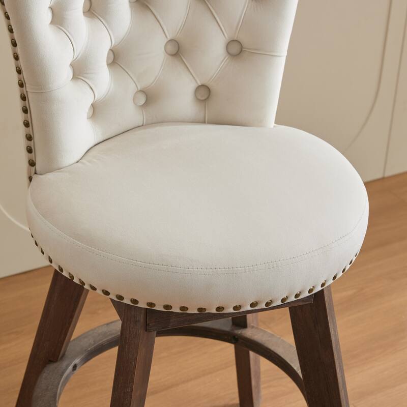 26" Counter Height Bar Stools Set of 2, 360°Swivel Stools with Back & Hand - Tufted Button - Trimmed Edges