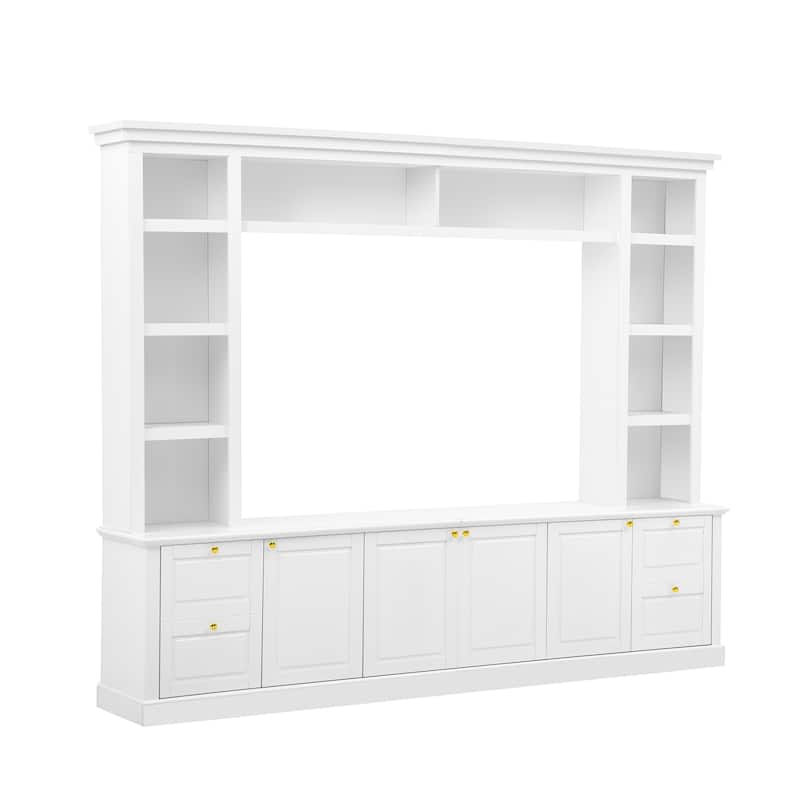 All-in-One Modern TV Stand with Bookcase for TVs up to 70 inch, Entertainment Center with 3 Adjustable Shelves