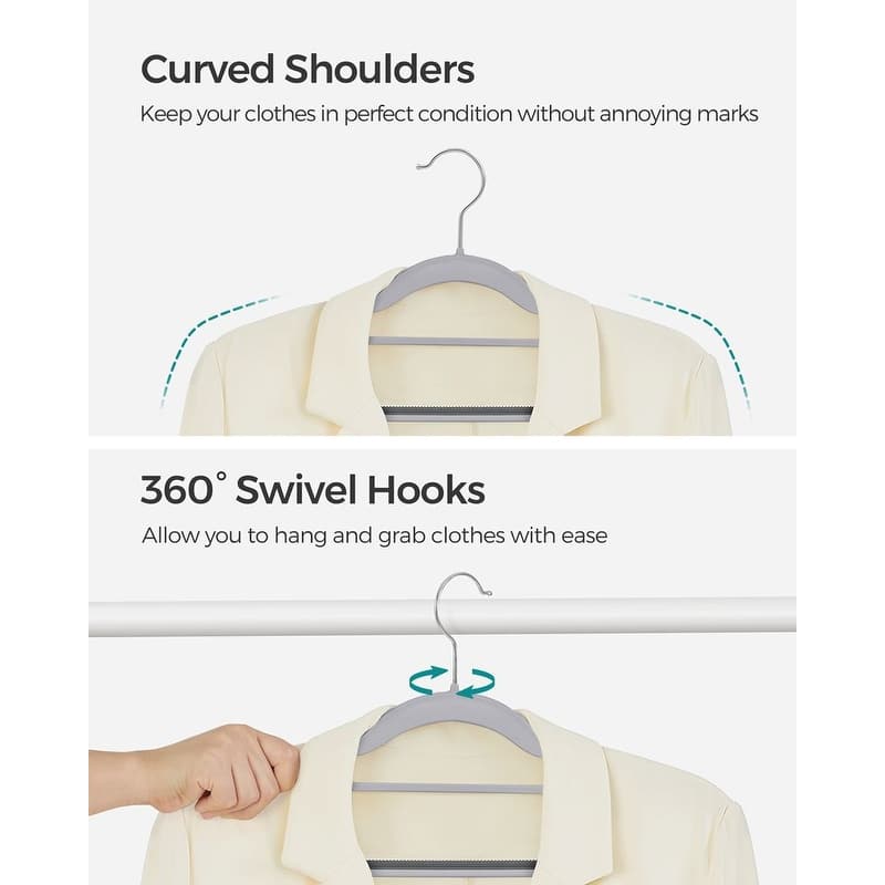 Multi-Purpose Clothes Hangers with Anti-Slip Rubber Grips Space-Saving Frame and Hook Rotation
