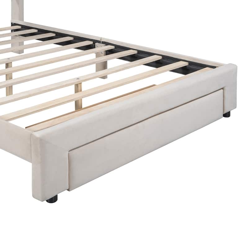 Upholstered Platform Bed with a Big Drawer