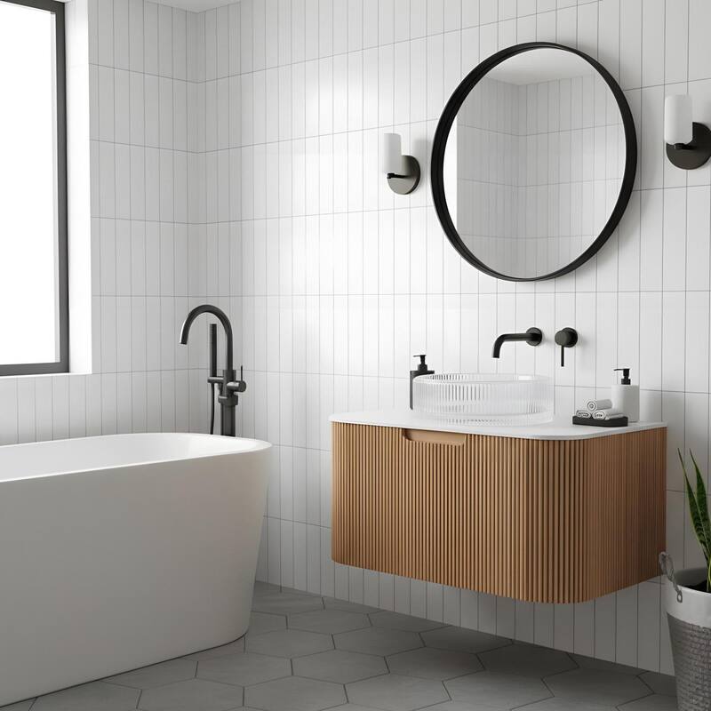 Floating Bathroom Vanity with Transparent Round Glass Basin