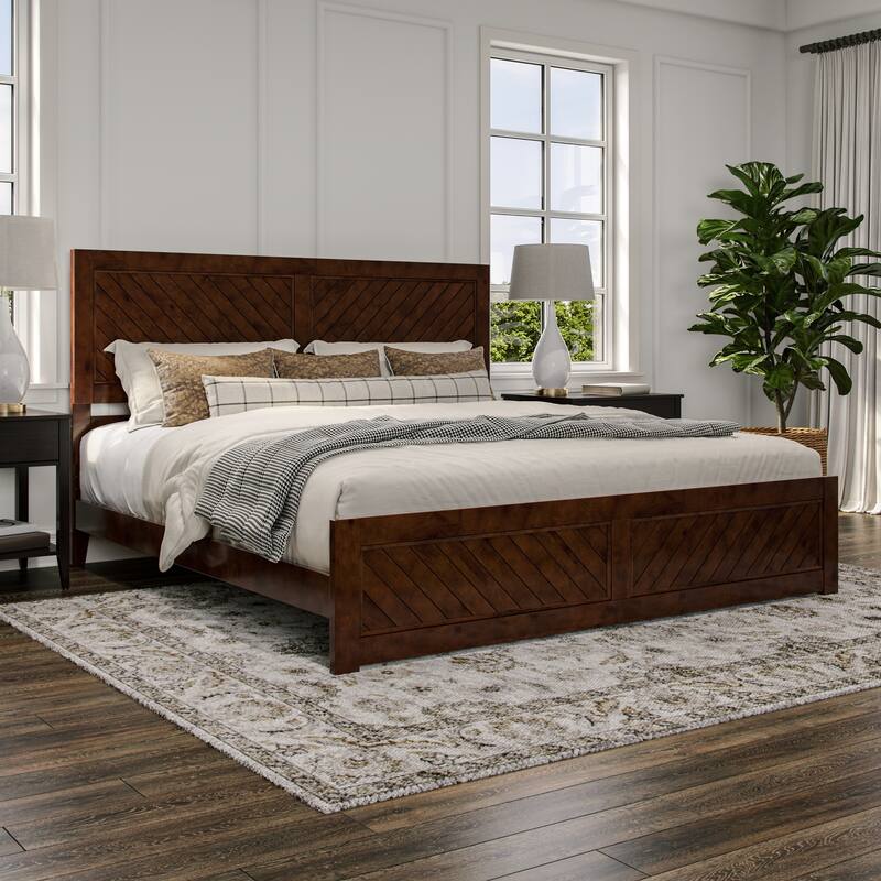 Berkshire Queen Low Profile Platform Bed with Matching Footboard - Walnut - King
