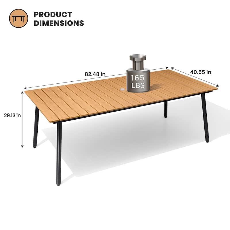 Outdoor Patio Rectangle Aluminum Dining Table with Umbrella Hole