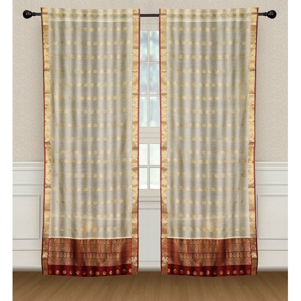 Shop The Curated Nomad Valmar Cream Indian Sari Window Curtain Panel Pair Overstock 28697299