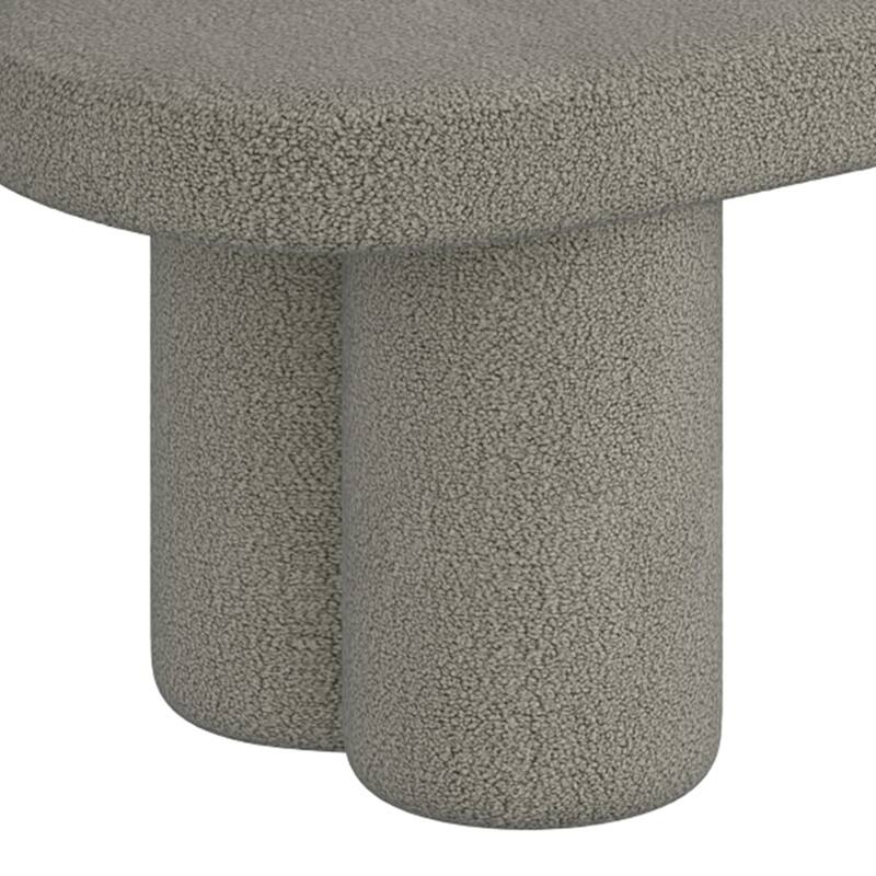 Modern Boucle Fabric Oval Bench - Warm Grey