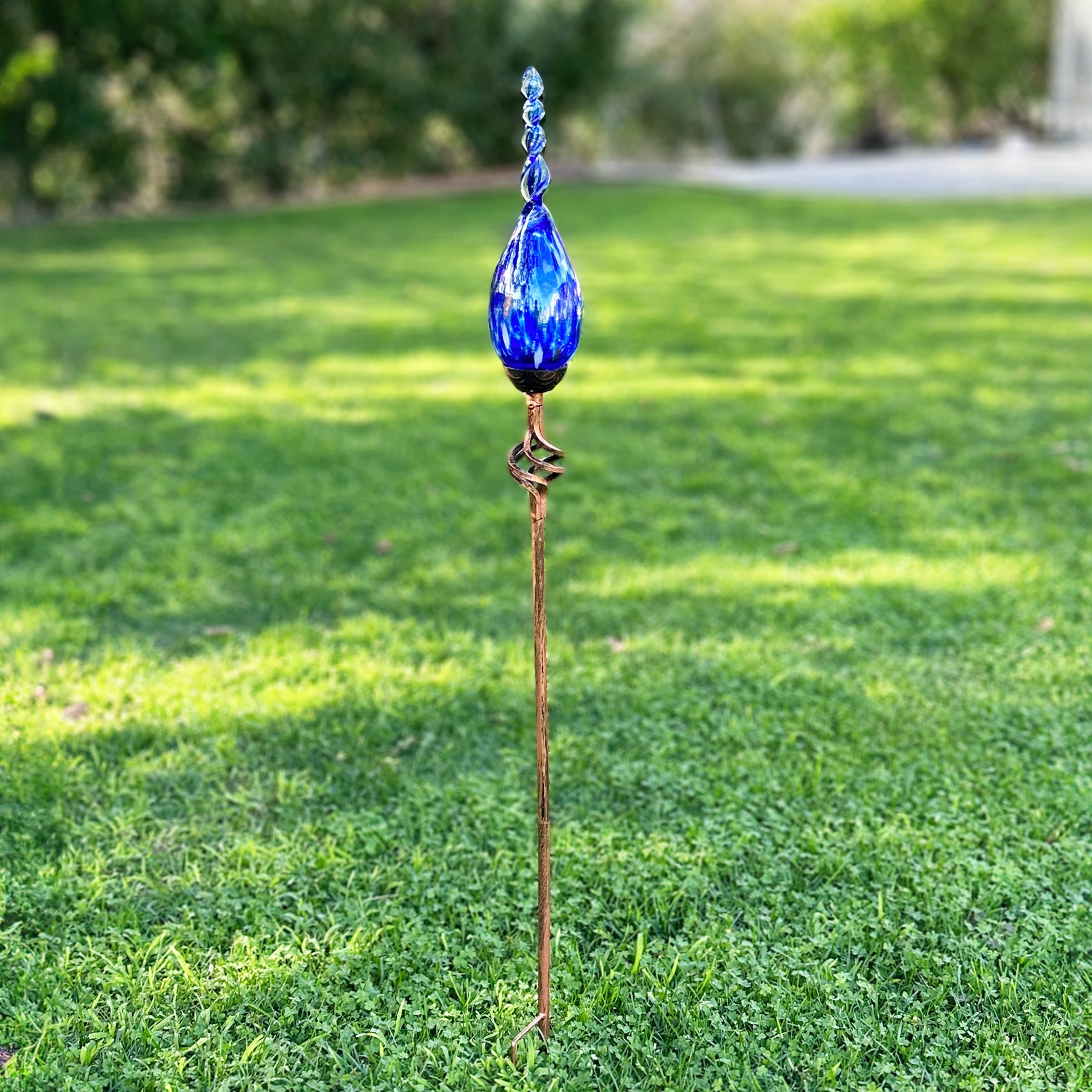 Exhart Solar Pearlized Hand Blown Glass Twisted Flame Garden Stake with Metal Finial Detail 36 Inch Bed Bath Beyond 27983668