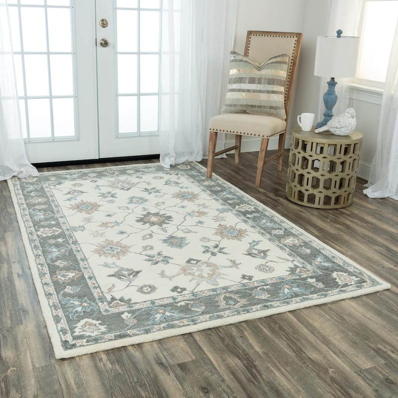 Alora Decor Spirit Ivory and Grey Classical Hand-tufted Wool Blend Rug - 5' x 7'6" - Ivory/Gray