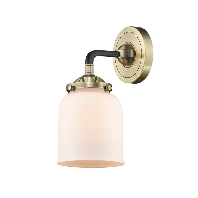 Innovations Lighting Small Bell Single Light 9" Tall Bathroom Sconce - Black Antique Brass / Matte White Cased