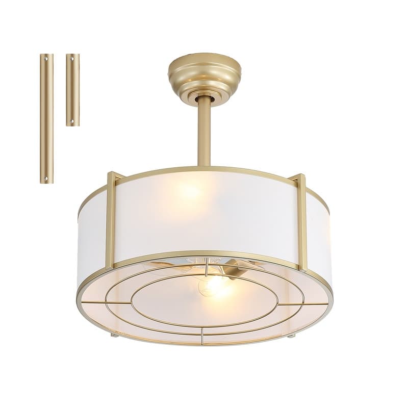 20" Modern Gold Ceiling Fan with Light and Remote Control, Reversible DC Motor 6 Speeds Fandelier Ceiling Fan with Fabric Shade