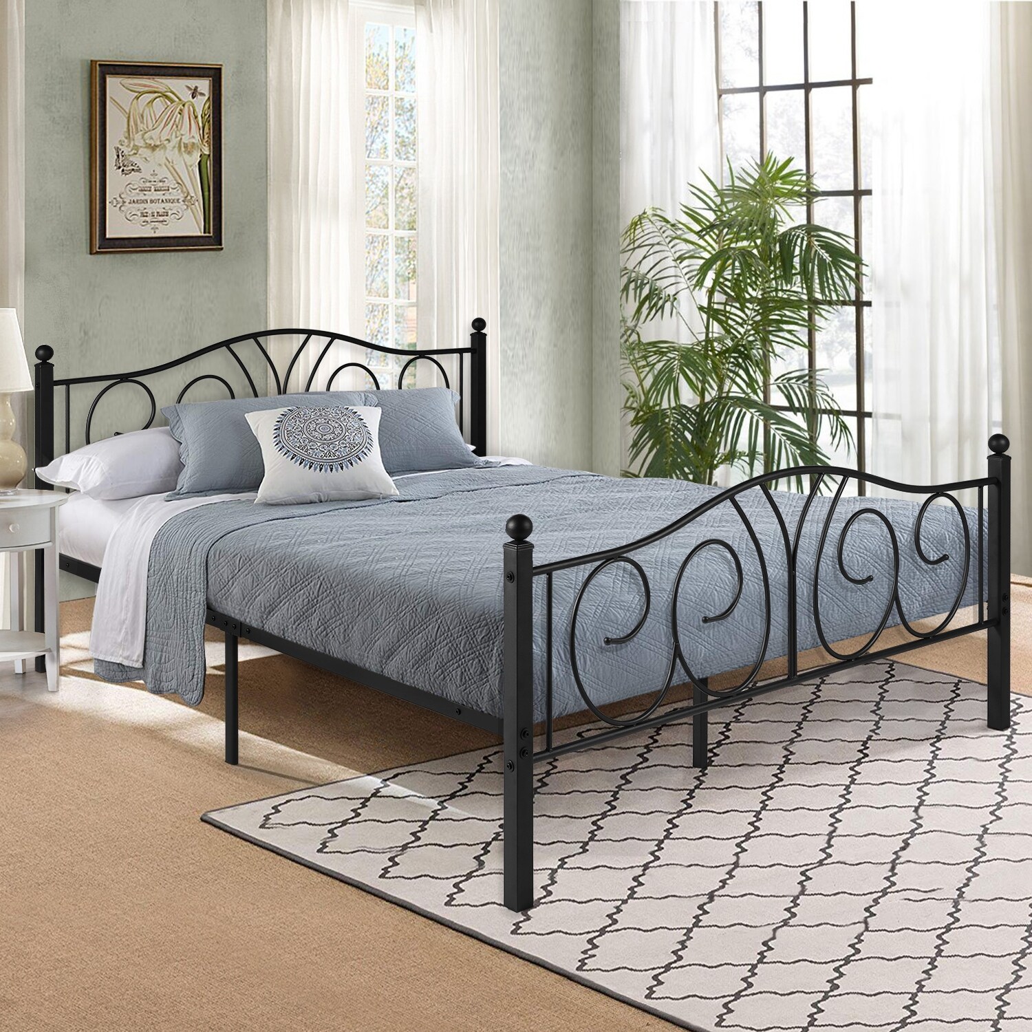 Vecelo Vintage Black Iron Classic Scroll Bed Frame On Sale Overstock 30100816