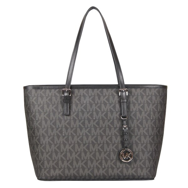 Michael Kors Signature Jet Set Travel Top Zip Tote Handbag In Michael Kors Signature Jet Set Travel Top Zip Tote Handbag In Black