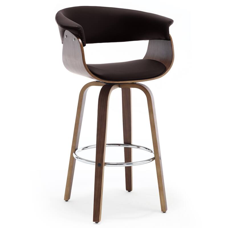 26"/29" Faux Leather Swivel Bar Stools, Wood Counter Stool - Brown - Bar Height